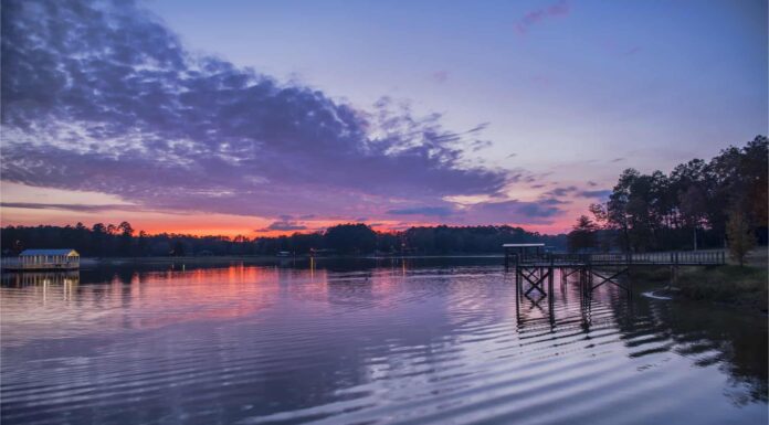 View of fishing docks on Lake Conroe