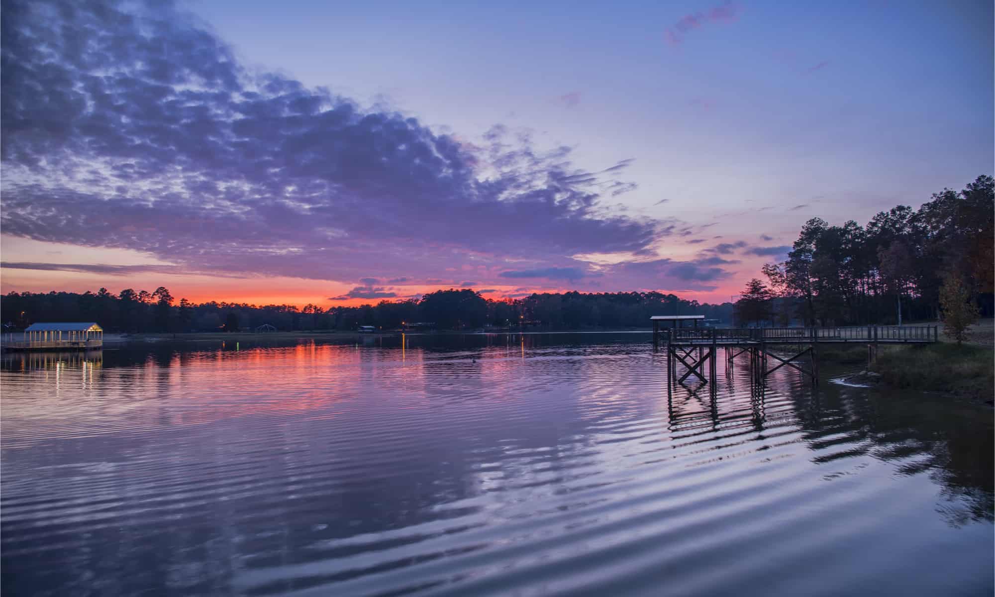 View of fishing docks on Lake Conroe