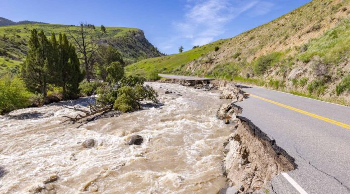 Foto che mostrano le devastanti inondazioni del parco nazionale di Yellowstone
