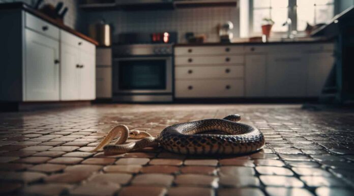 Guarda questo serpente scivoloso scivolare proprio sotto una porta e invadere una casa
