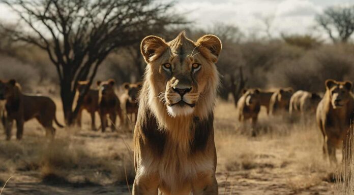 Guarda questo spavento intimidatorio del leone di un branco di cani selvaggi con la sua semplice presenza
