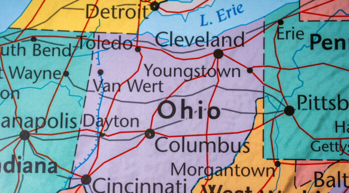 Ohio oh una mappa dello stato degli Stati Uniti, le principali città contrassegnate