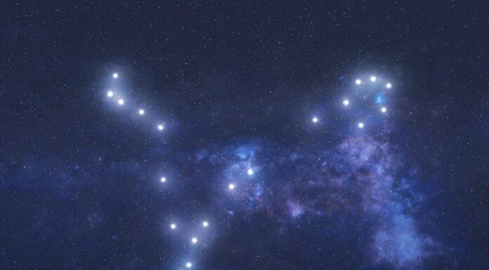 Stelle della costellazione dei Pesci nello spazio.  Stelle della costellazione dei pesci del segno zodiacale.  Elementi di questa immagine sono stati forniti dalla NASA