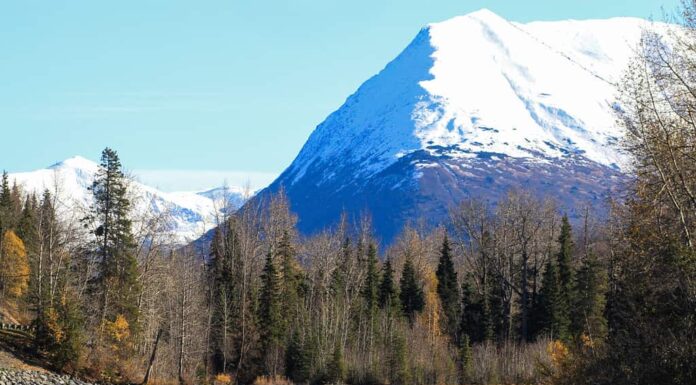 Kenai River in Cooper Landing Alaska peschereccio in autunno