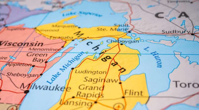 Una mappa ravvicinata del Michigan