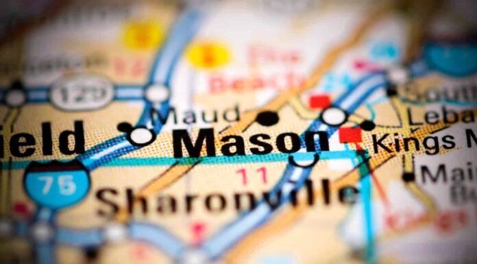 Muratore.  Ohio.  Stati Uniti su una mappa geografica