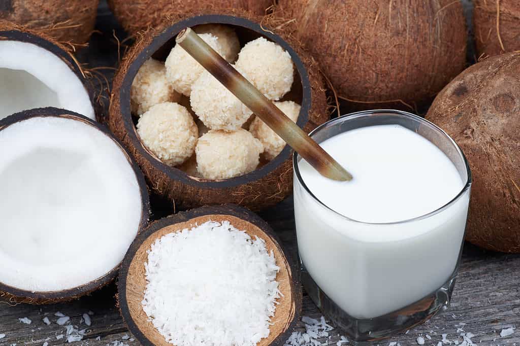 Cocco intero, latte di cocco, cocco grattugiato