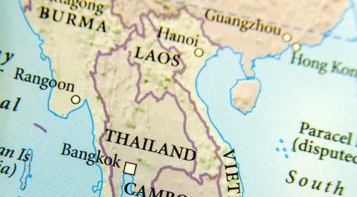 Cartina geografica di Thailandia, Birmania, Cambogia, Vietnam e Laos