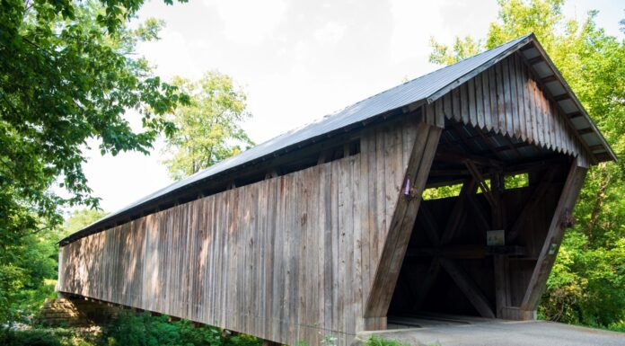 Ponte n. 17-45-01 n. 2Il ponte coperto di Bennett's Mill, vicino a Greenup, Kentucky, è stato costruito nel 1855. Porta Brown Covered Bridge Road su Tygarts Creek. 