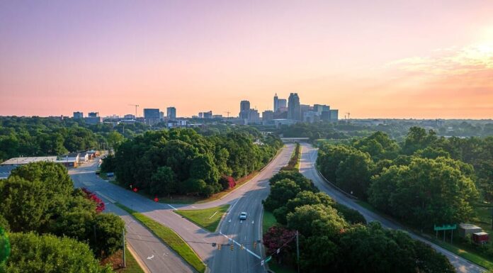 Downtown Raleigh, Carolina del Nord all'alba.