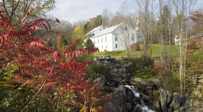 Caduta dell'acqua e colore autunnale vicino a Worthington, Massachusetts, Nuova Inghilterra