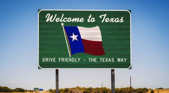 Benvenuti al cartello dello stato del Texas