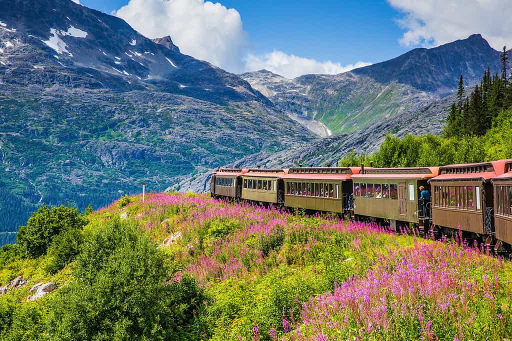 Skagway, Alaska.  Il panoramico White Pass e la Yukon Route Railroad.