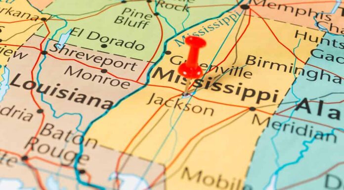 Mississippi sulla mappa degli Stati Uniti