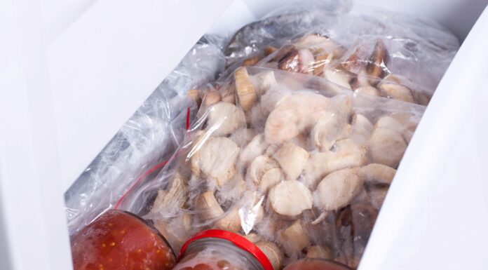 Funghi congelati nel congelatore.  Alimenti congelati nel congelatore