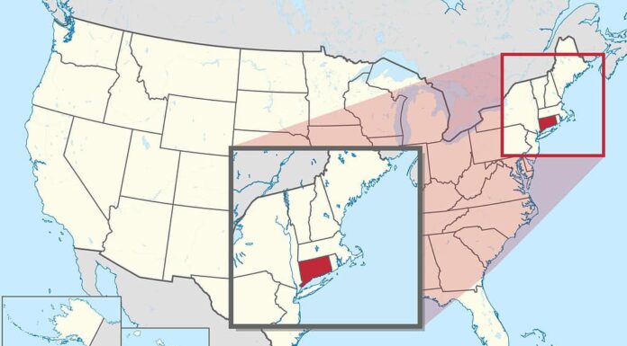 Connecticut sulla mappa degli Stati Uniti