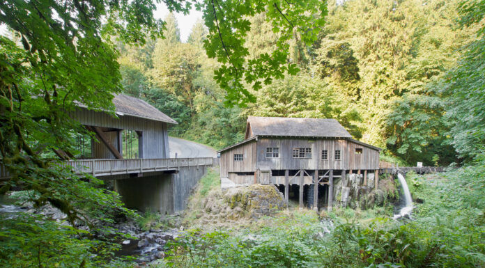 Ponte coperto e mulino sul Cedar Creek
