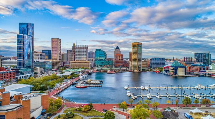 Baltimora, Maryland, Stati Uniti d'America Downtown Skyline aerea