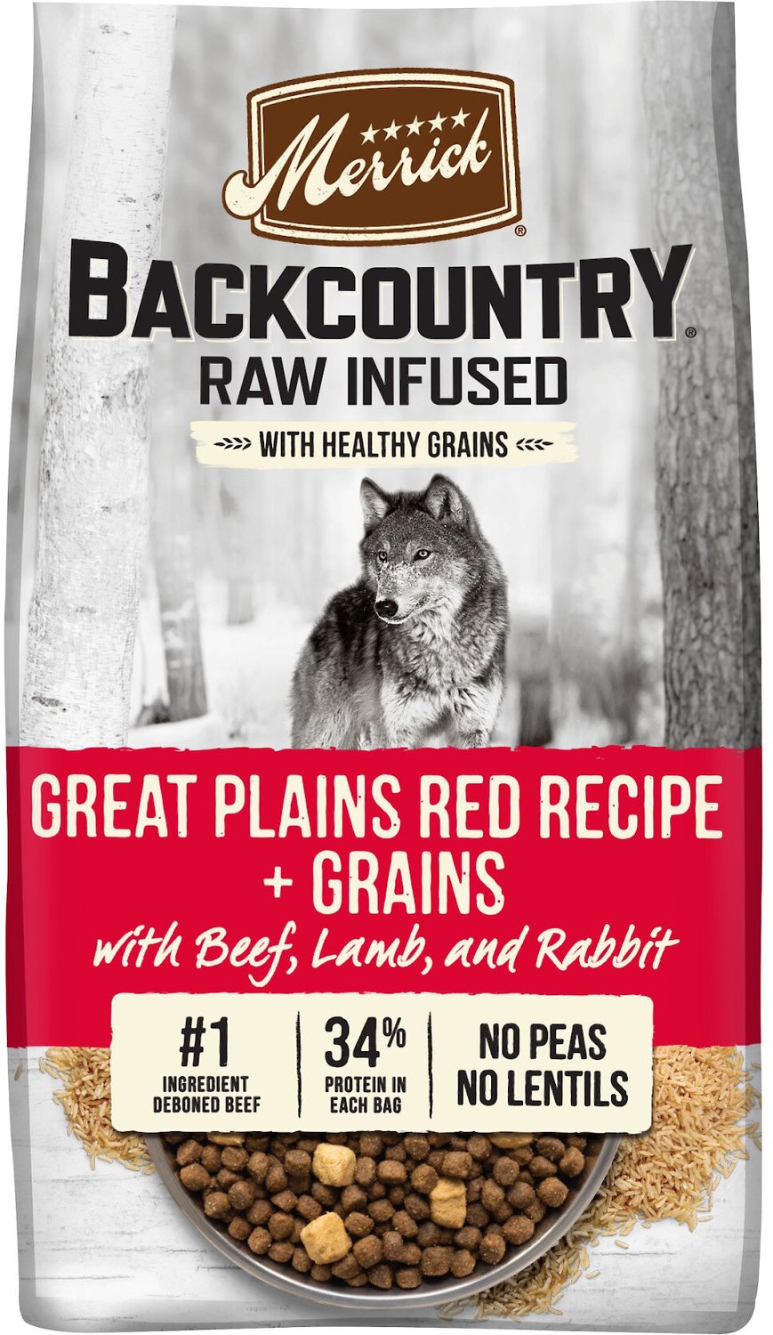 Merrick Backcountry Cibo secco per cani con cereali sani infusi crudi