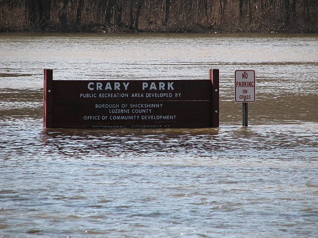 Crary Park, lungo le rive del fiume Susquehanna a Shickshinny, in Pennsylvania, è stato allagato nel 2011 durante una piccola alluvione