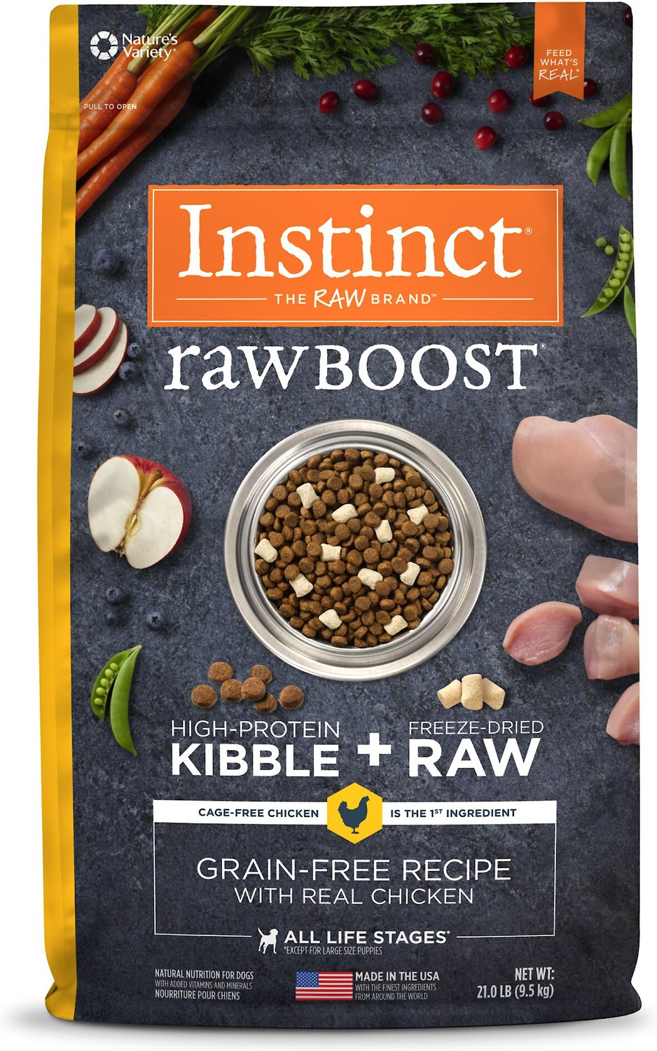 Ricetta di pollo secco per cani senza cereali Instinct Raw Boost
