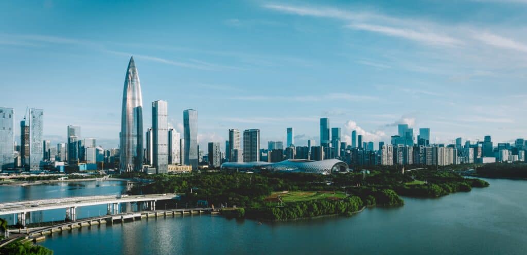 Vista aerea del paesaggio nella città di Shenzhen, Cina