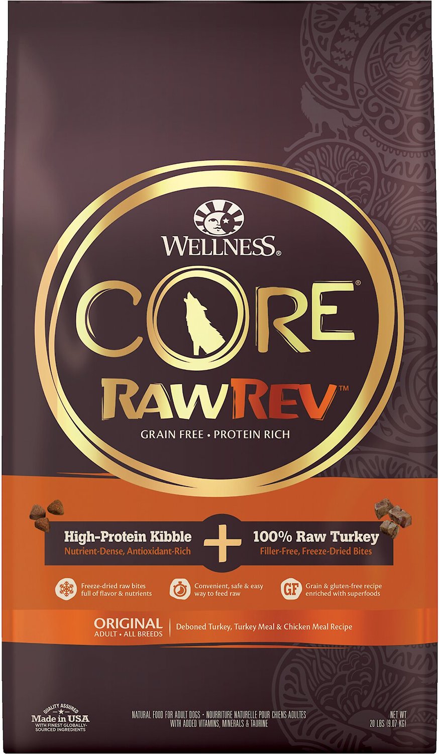 Wellness CORE RawRev Ricetta originale senza cereali con cibo secco per cani di tacchino liofilizzato