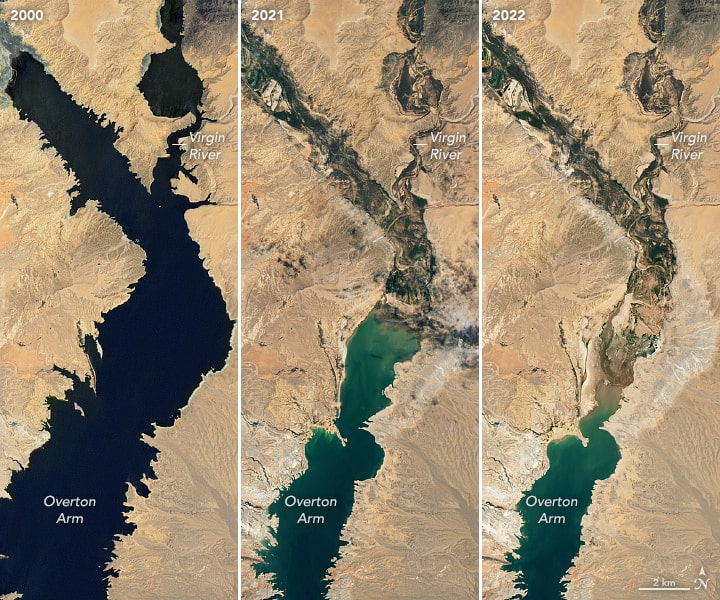 Questa foto mostra il declino dell'acqua nel famoso Lago Mead.