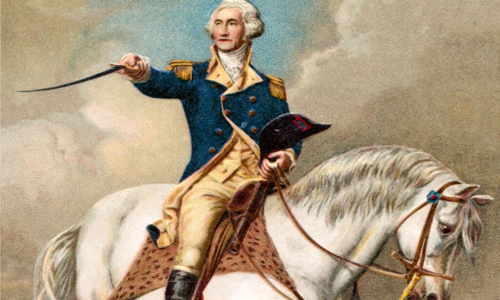 Illustrazione di George Washington sul suo cavallo.