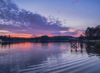 View of fishing docks on Lake Conroe