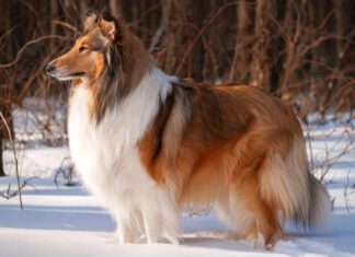 Australian shepherd at sunset