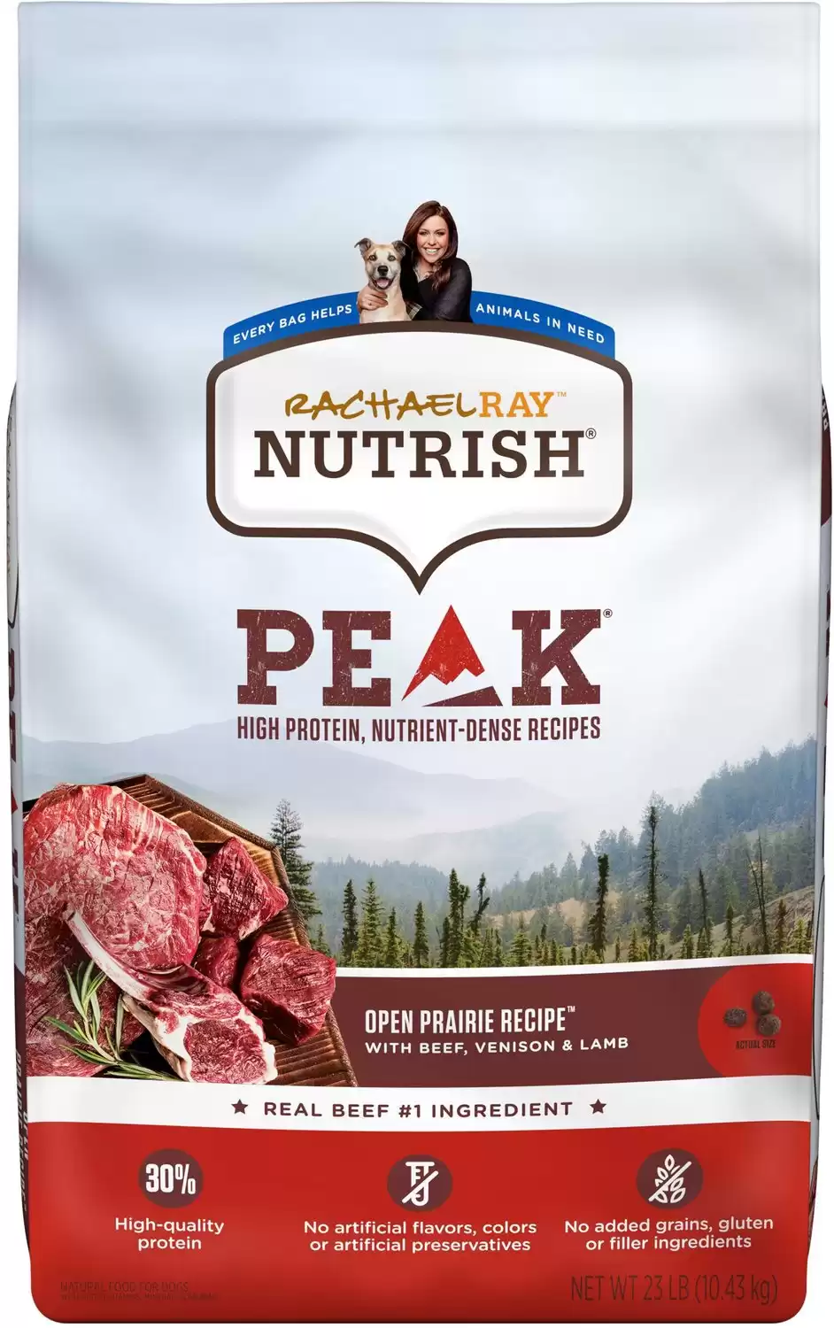 Rachael Ray Nutrish PEAK Open Prairie Ricetta con manzo, cervo e agnello Cibo secco per cani naturale senza cereali