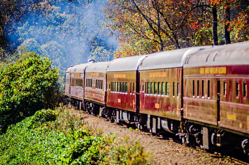 Vagone passeggeri del treno della ferrovia delle grandi montagne fumose