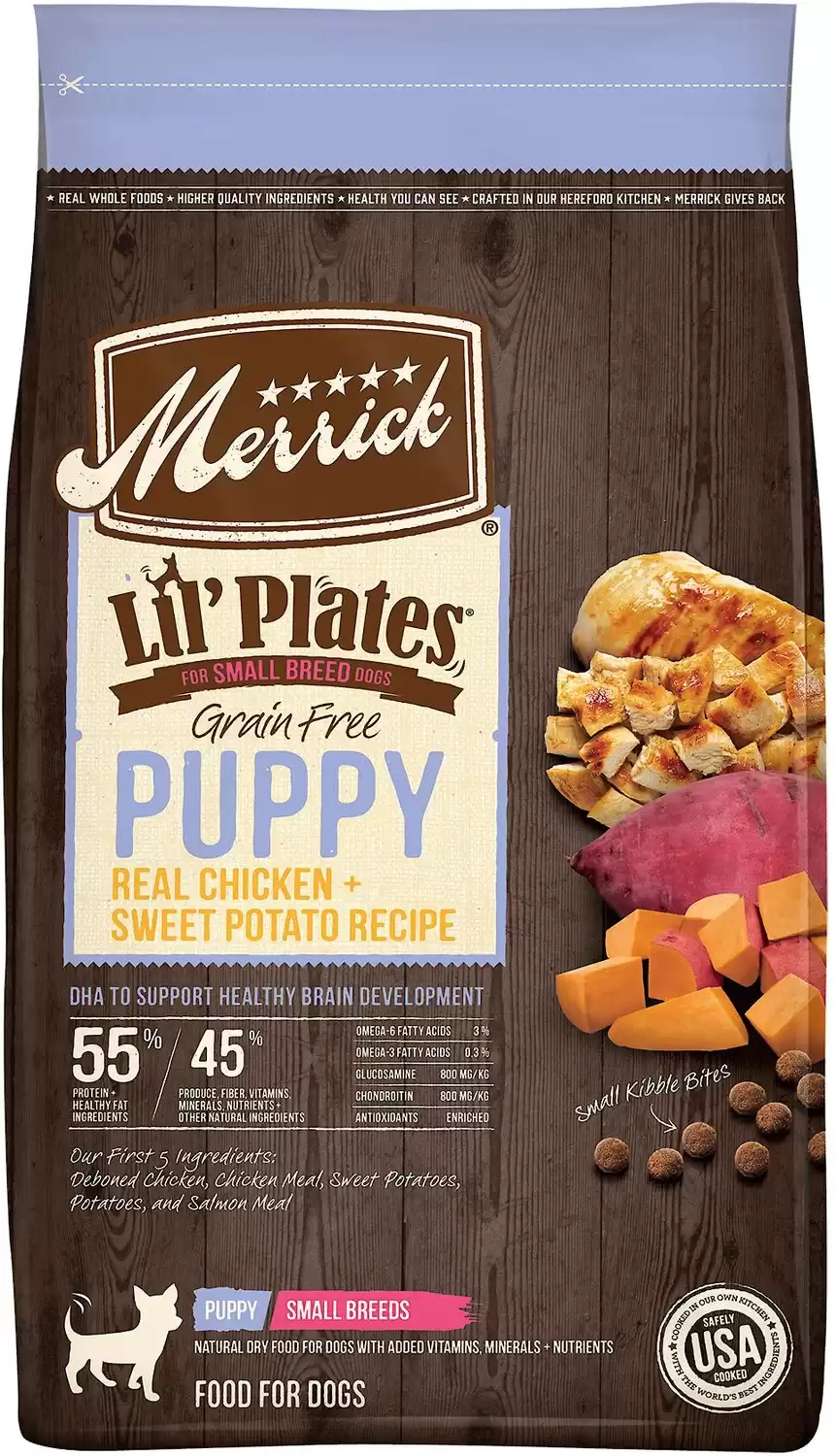 Merrick Lil' Plates Cibo secco per cuccioli di pollo e patate dolci senza cereali