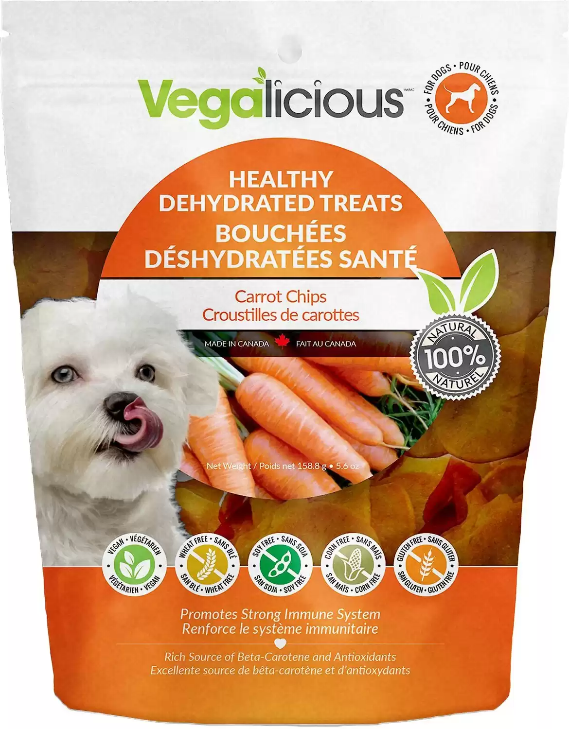 Vegalicious Healthy Disidratato Tutto Naturale Carote Chips Dog Treats, sacchetto da 5,6 once