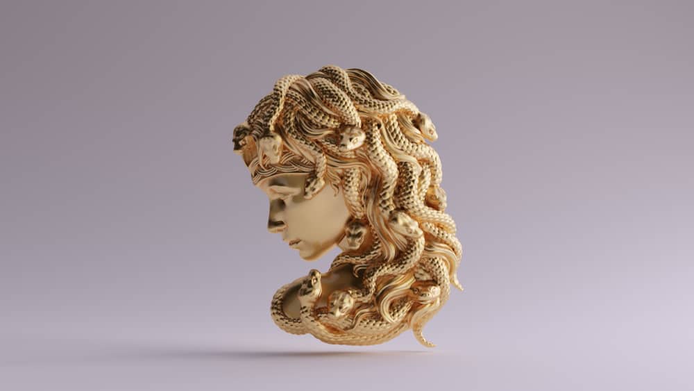 Oro antico Medusa bassorilievo 3d