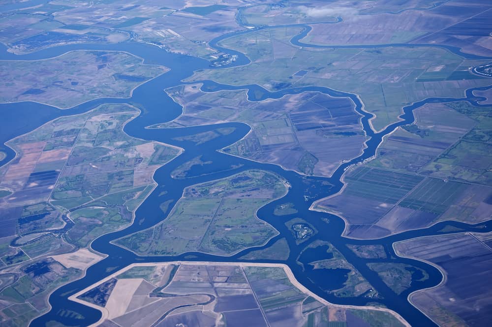 Una veduta aerea del Sacramento - San Joaquin River Delta, California, USA