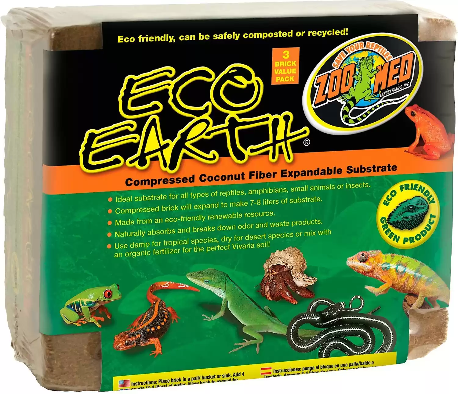 Zoo Med Eco Earth Substrato per rettili espandibile in fibra di cocco compressa