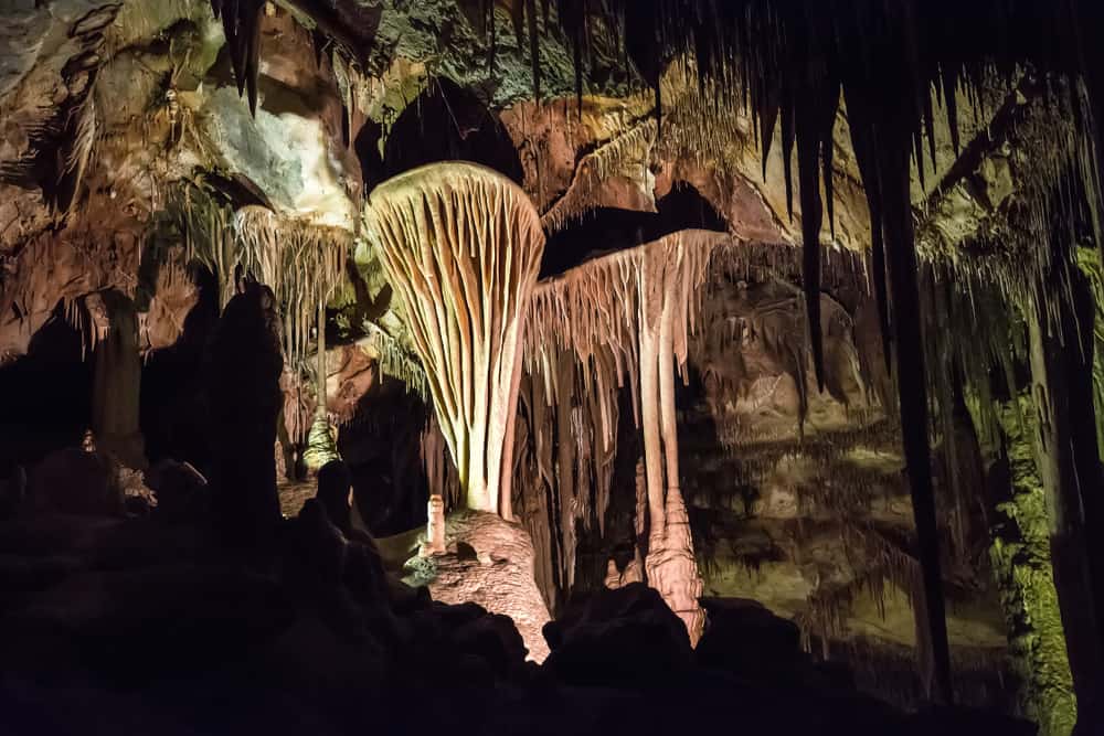 Formazioni di caverne con scudo paracadute nelle grotte di Lehman nel Parco nazionale Great Basin del Nevada