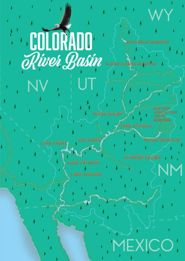 Mappa vintage del bacino del fiume Colorado