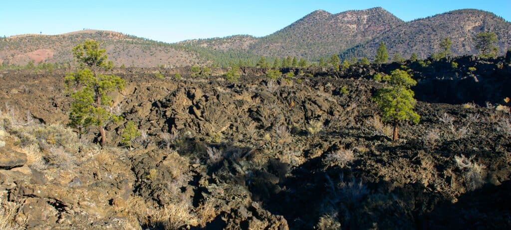 I campi di lava al Sunset Crater Volcanic Park in Arizona vicino a Flagstaff