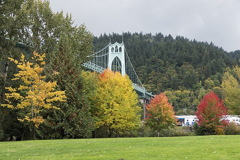 St Johns Bridge visto da Cathedral Park, Portland, OR