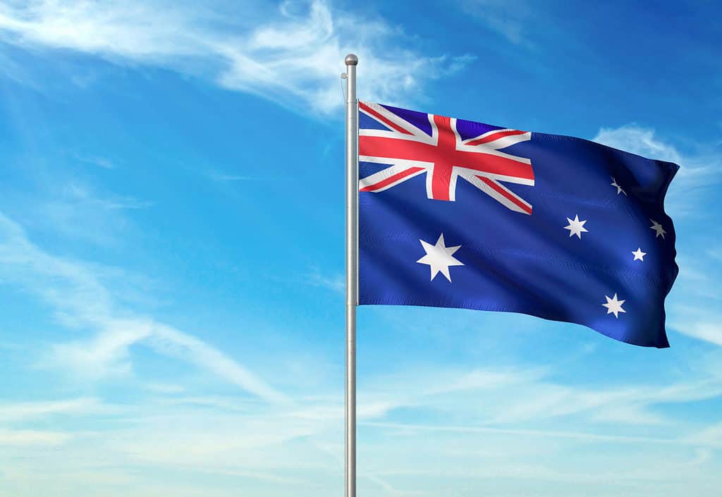 Bandiera dell'Australia che ondeggia in wnd