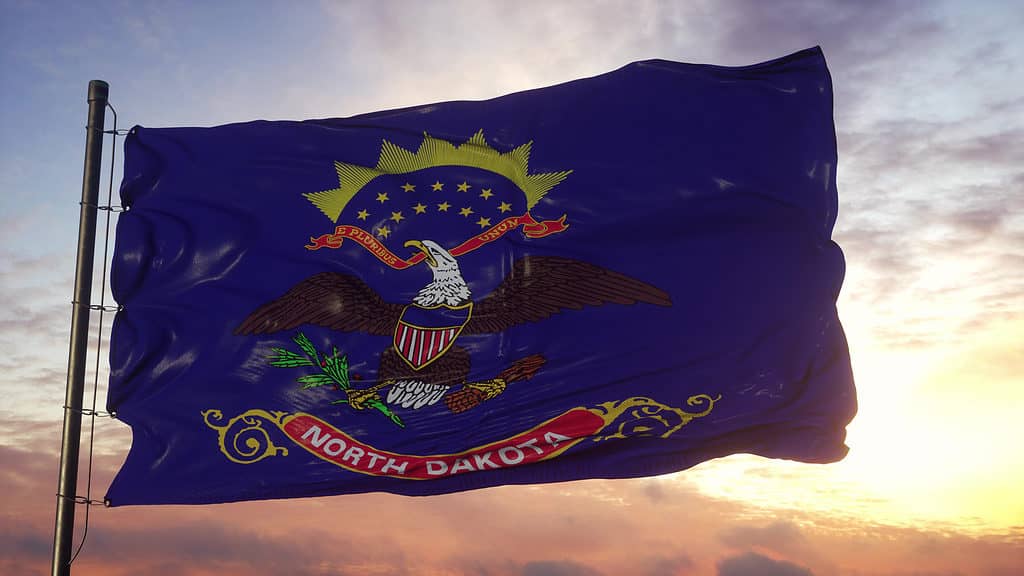 Bandiera del Nord Dakota che fluttua nel vento