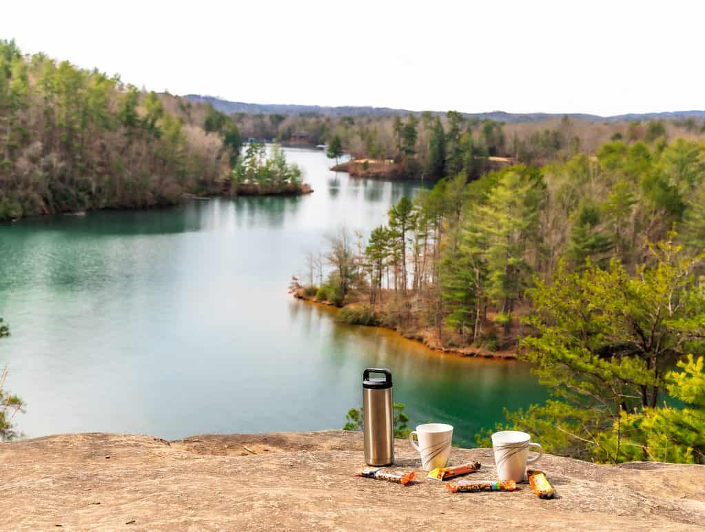 Una vista del lago Keowee nella Carolina del Sud, un'area nota per la sua numerosa popolazione di serpenti.