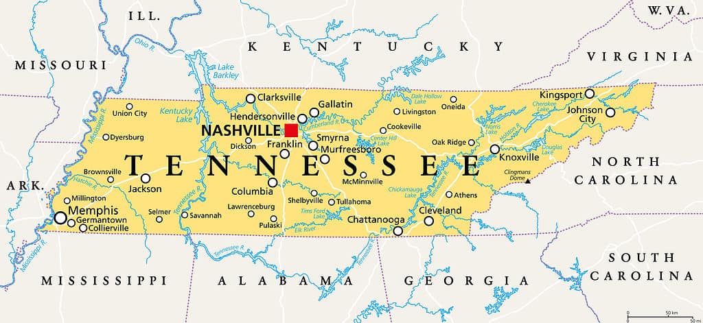 Mappa del Tennessee
