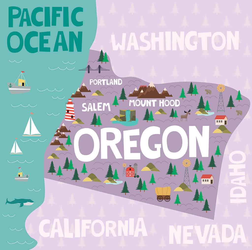 Mappa con l'Oregon e le aree circostanti