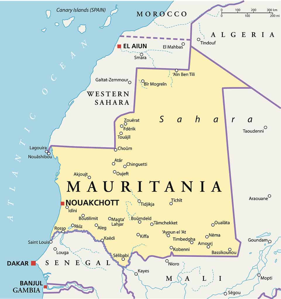 Mappa della Mauritania e dintorni