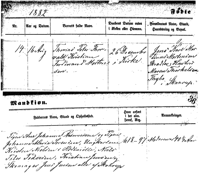 Documento di nascita di Christian Mortensen