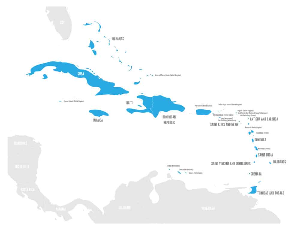 Mappa delle Isole dei Caraibi